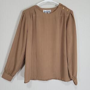 Vintage Blouse SK & Company Women Size Medium Brown Long Sleeve 80s 90s Office